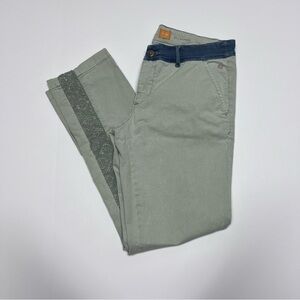 Anthropologie Pilcro Chinos Mint with Lace and Blue Accents Sz 31